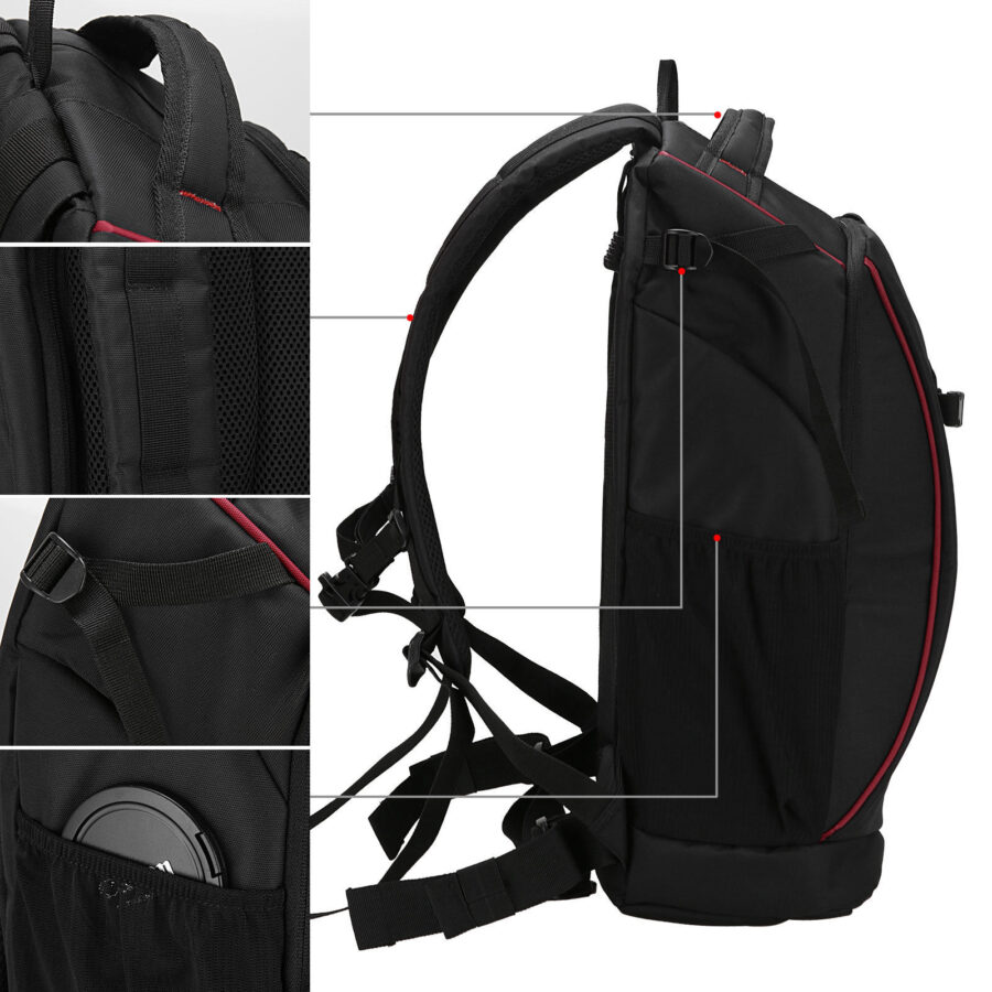 Camera Backpack with Free Rain Cover and Laptop Sleeve for Photography Compartment Photography Backpack Case Black - Image 5