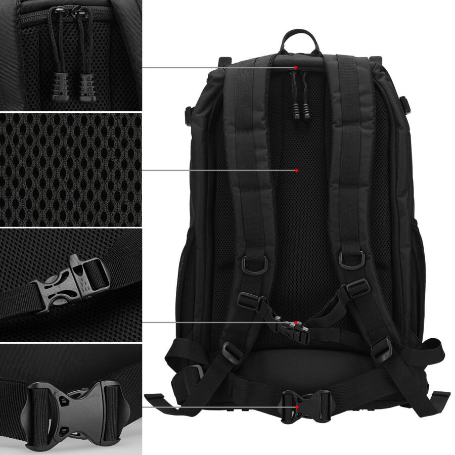 Camera Backpack with Free Rain Cover and Laptop Sleeve for Photography Compartment Photography Backpack Case Black - Image 4