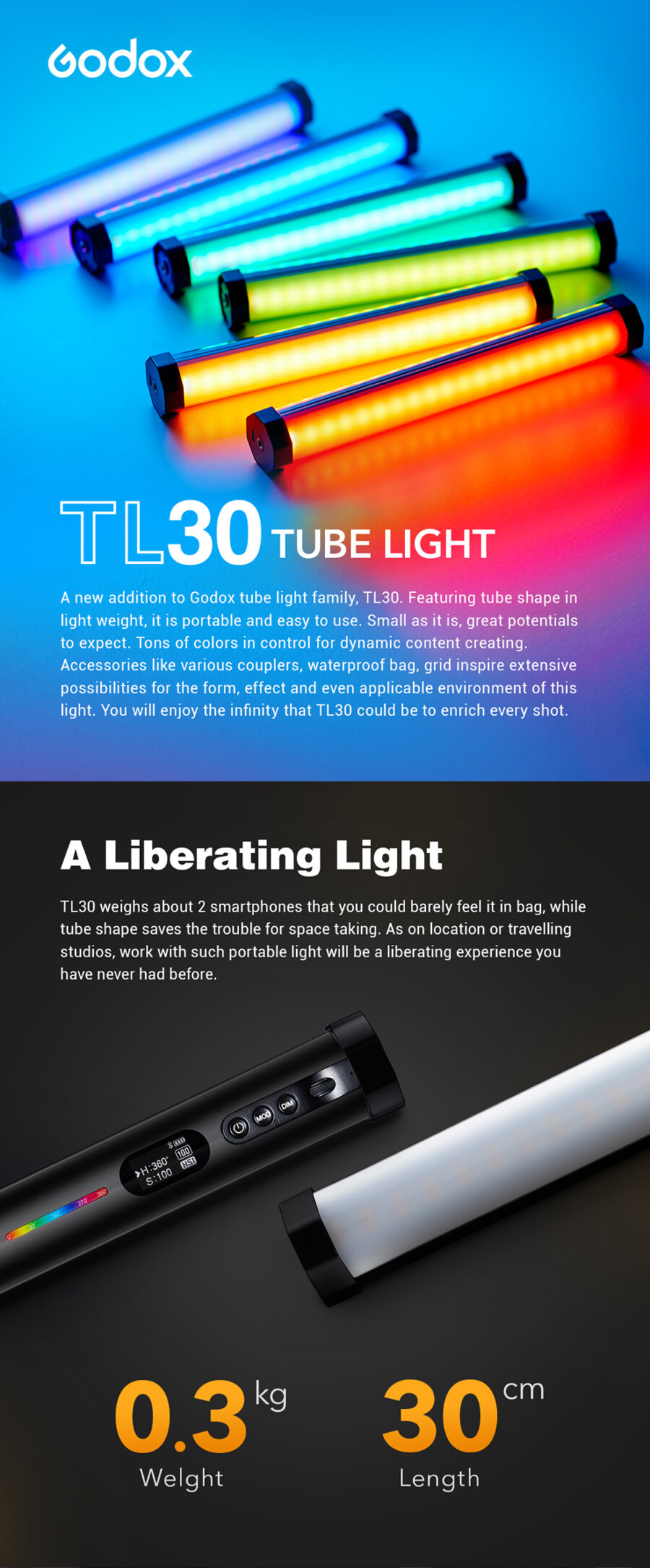 Godox TL30 Full Colour RGB Tube Light Video Light Photography Light - Image 10