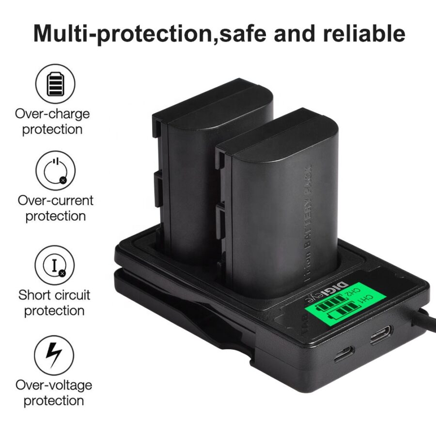 Canon LP – E6N Battery Charger Dual USB Charger with type C For Canon EOS 5DS R 5D Mark II 5D Mark III 6D 7D 80D - Image 4