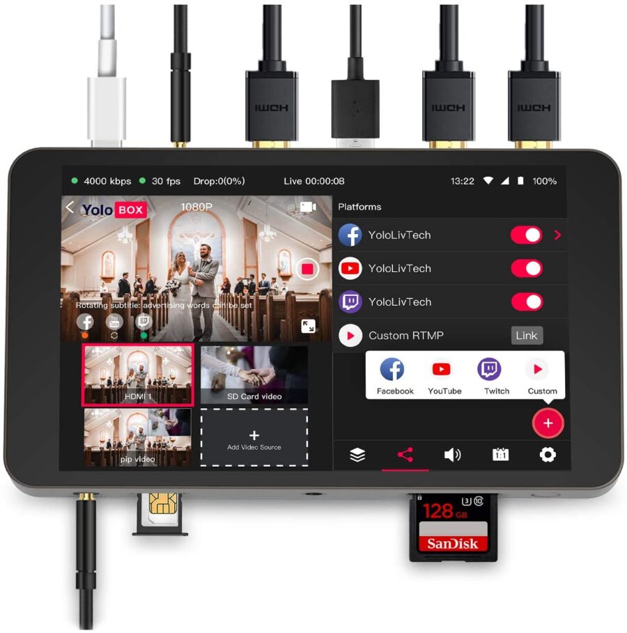 YoloLiv YoloBox Portable Multi-Cam Live Streamer/Video Switcher/Mixer Studio Encoder Recorder