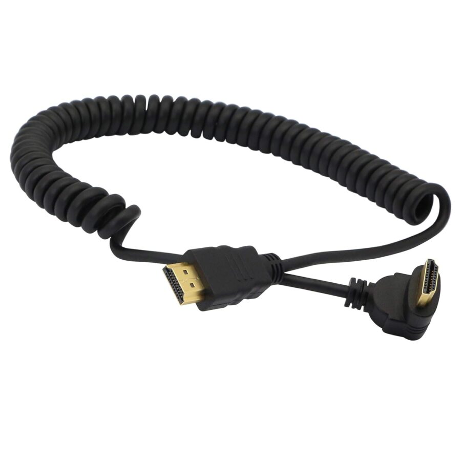 Right Angle HDMI to HDMI Coiled Cable