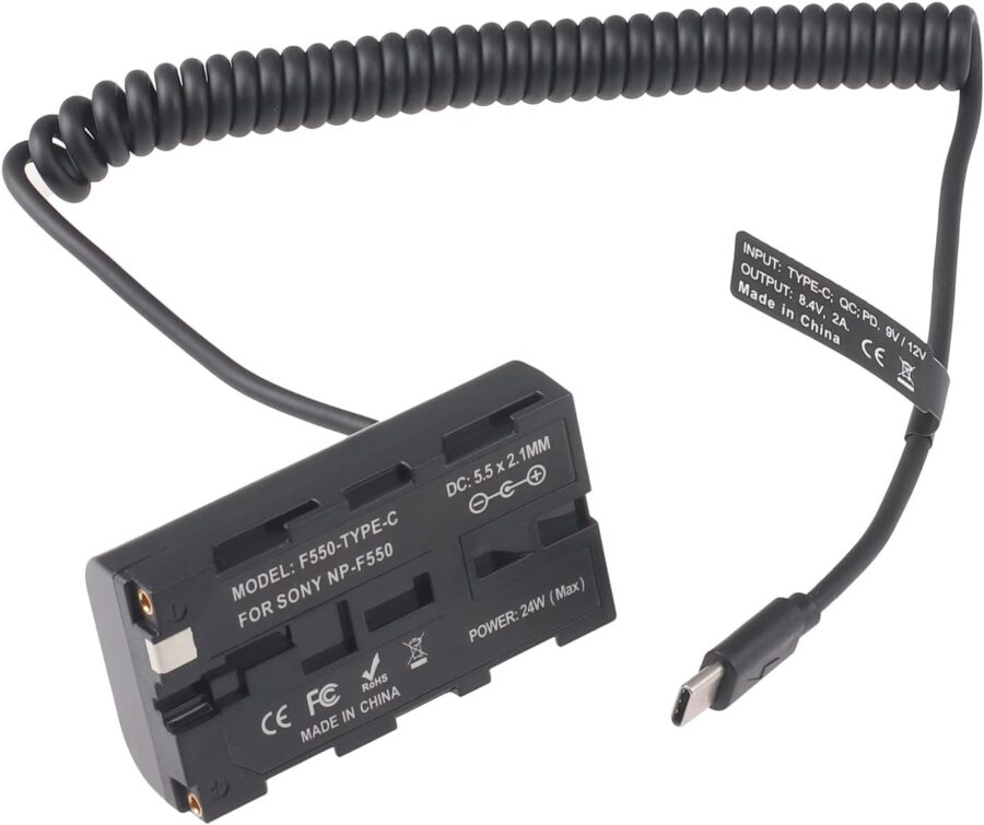 USB C to NP F550 Dummy Battery Adapter Cable for Sony NP F970 NP F570 NP F750 NP F770 F960 F530 F330 to Power Camera Field Monitor Video LED Light DSLR Mirrorless Camera and Blackmagic 6K Pro Camera