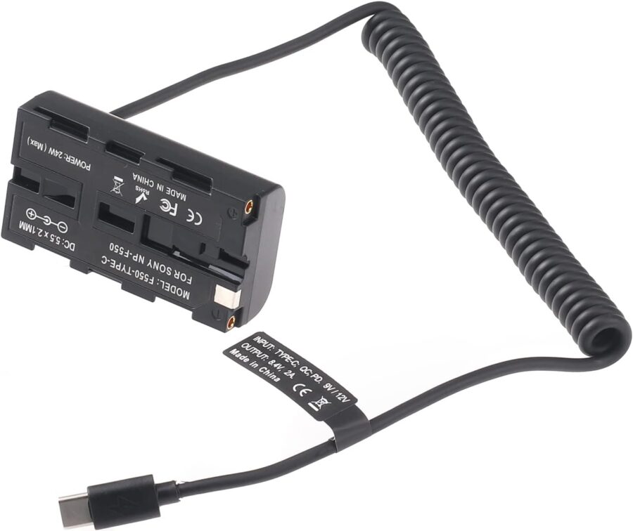USB C to NP F550 Dummy Battery Adapter Cable for Sony NP F970 NP F570 NP F750 NP F770 F960 F530 F330 to Power Camera Field Monitor Video LED Light DSLR Mirrorless Camera and Blackmagic 6K Pro Camera