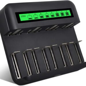 8 Slots Smart LCD Universal Battery Charger with Micro USB and Type C Charger Port