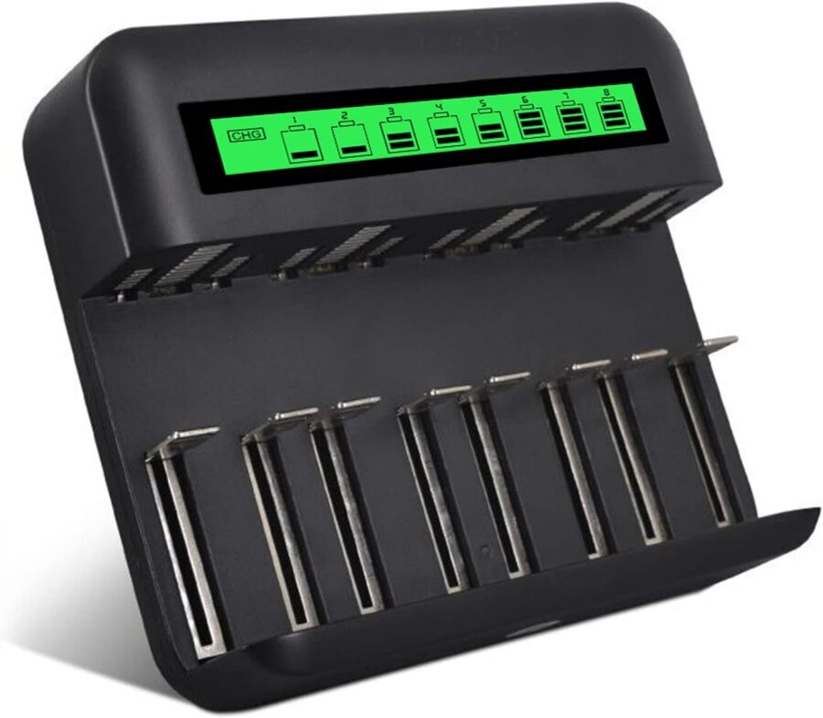 8 Slots Smart LCD Universal Battery Charger with Micro USB and Type C Charger Port