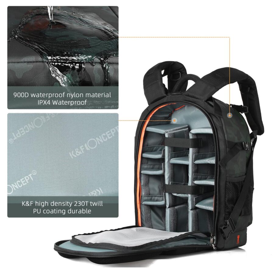 K&F Camera Bag Large Multifunctional Digital SLR Camera Backpack Suitable for Outdoor Travel Photography 31*24*46cm - Backpack 23L Nature Wander 06 (Camouflage)