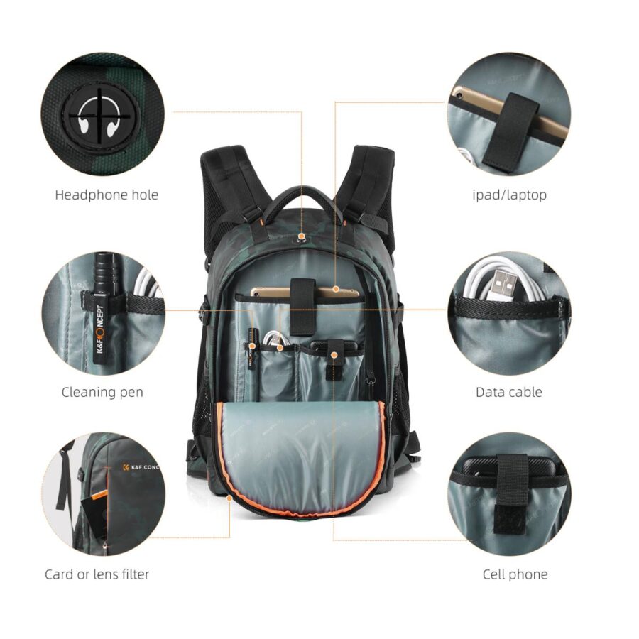 K&F Camera Bag Large Multifunctional Digital SLR Camera Backpack Suitable for Outdoor Travel Photography 31*24*46cm - Backpack 23L Nature Wander 06 (Camouflage)