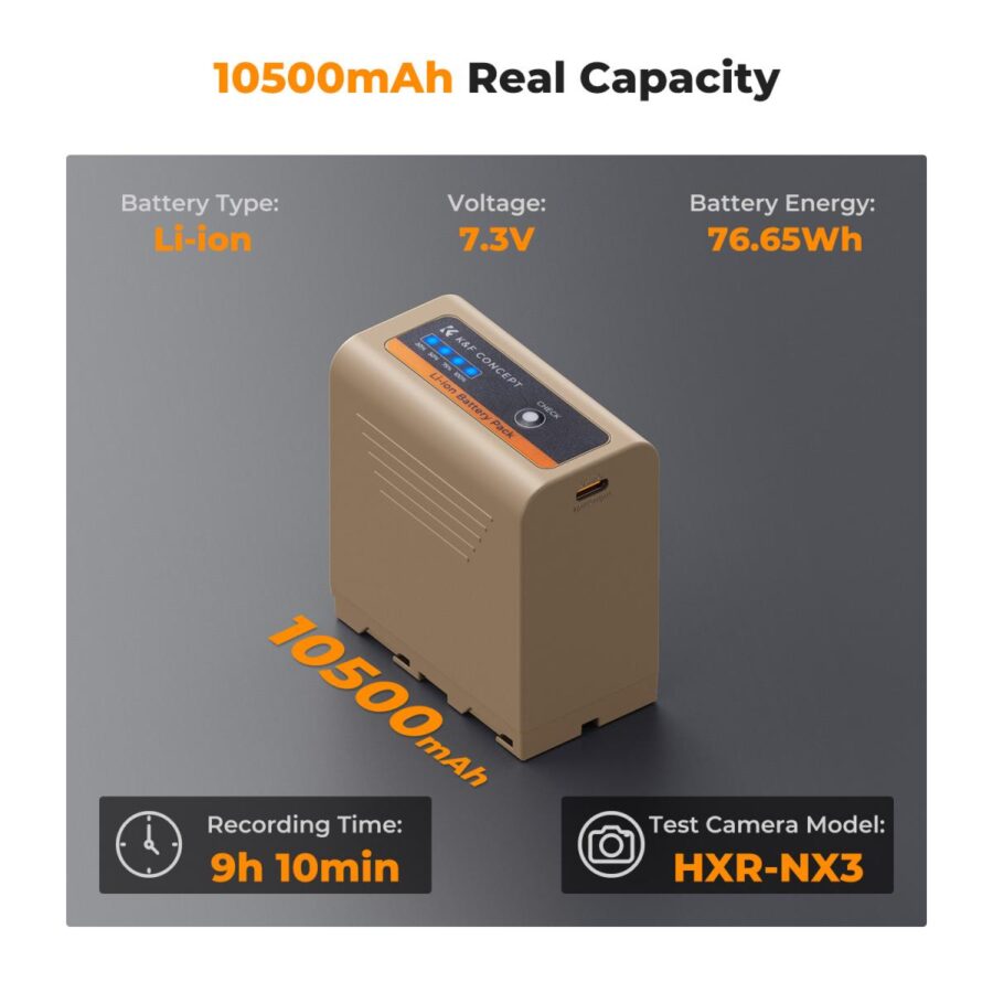 K&F SONY NP F970 Battery 10500mAh Battery with 20W PD Two Way Fast Charge for Sony NP F970 960 950 93