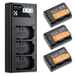 K&F Concept SONY NP FZ100 Battery and K&F Concept SONY Three Slot Charger 3 Pack Replacement Battery for Sony A7iii A7iv A7C ZV E1 FX3 FX30 A9 A6600 A6700 Alpha 9 Alpha 9S A9S A7R III A7R IV A7R V 2280mAh