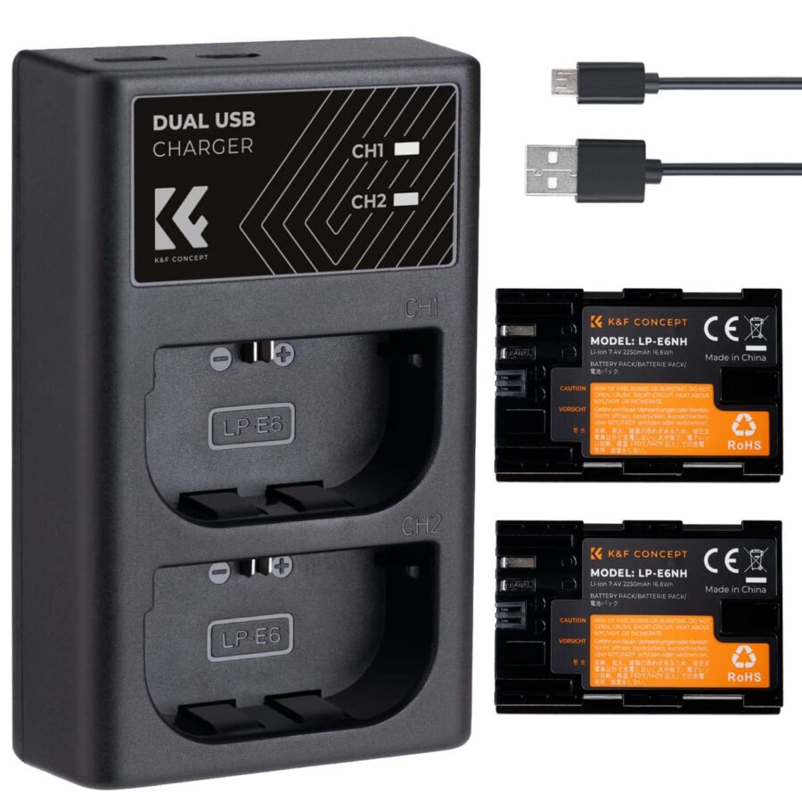 K&F Concept Canon LP E6NH Battery Kit 2 Batteries and LP E6NH Dual Charger