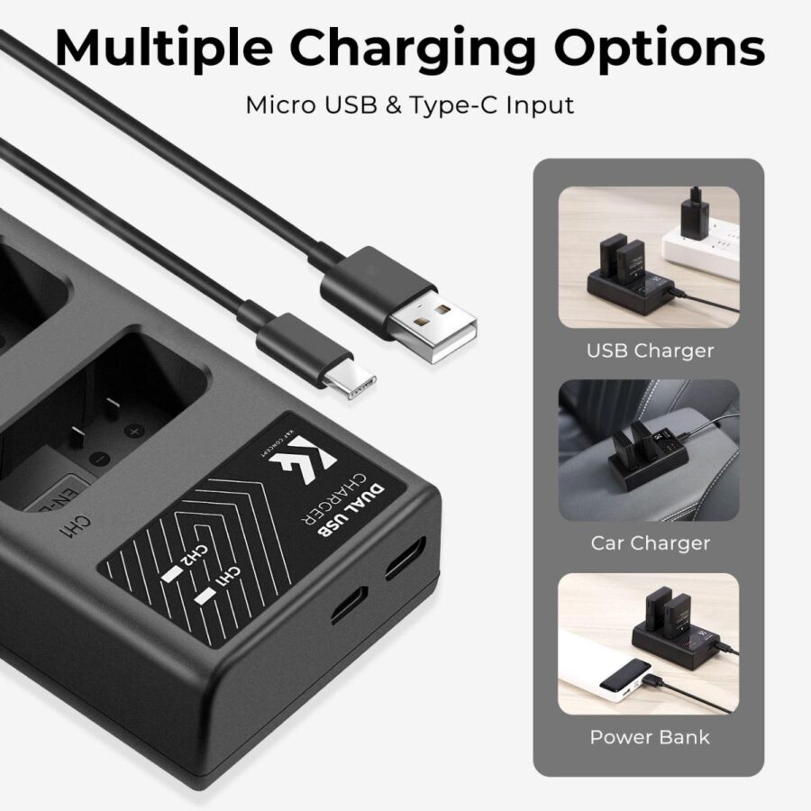 EN EL14 Battery and Charger for Nikon EN EL14 Battery with EN EL14 Dual Charging Slot Fit for Nikon D3500 D5600 D3200 D3300 D3400 D5500 Coolpix P7800 P7700 P7200 P7100 P7000 (1050mAh*2)