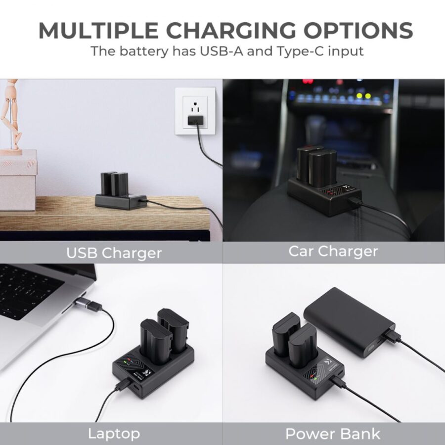 K&F Concept 2 Pack 2100mAh EN EL15 EN EL15A/B Battery and EN EL15 Dual Battery Charger Set for Nikon D7000 D7100 D7200 D7500 D850 D750 Z5 Z6 Z7