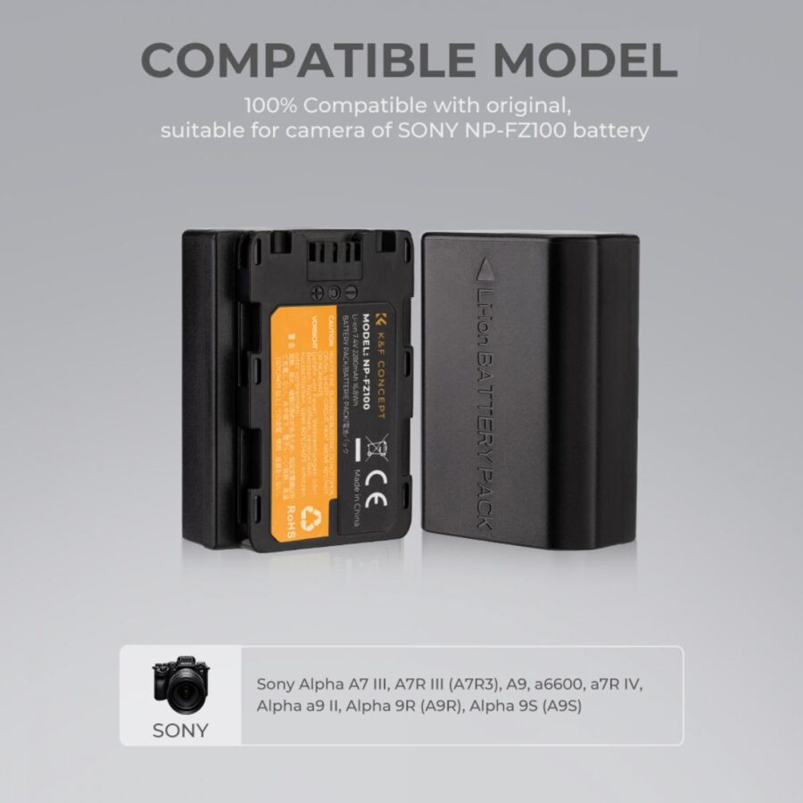 SONY NP FZ100 Battery Charger Set for Sony Alpha A7 III A7R III A9 a6600 a7R IV Alpha a9 II plus SONY NP FZ100 Battery Charger (2-Pack Micro USB Port 2280mAH)