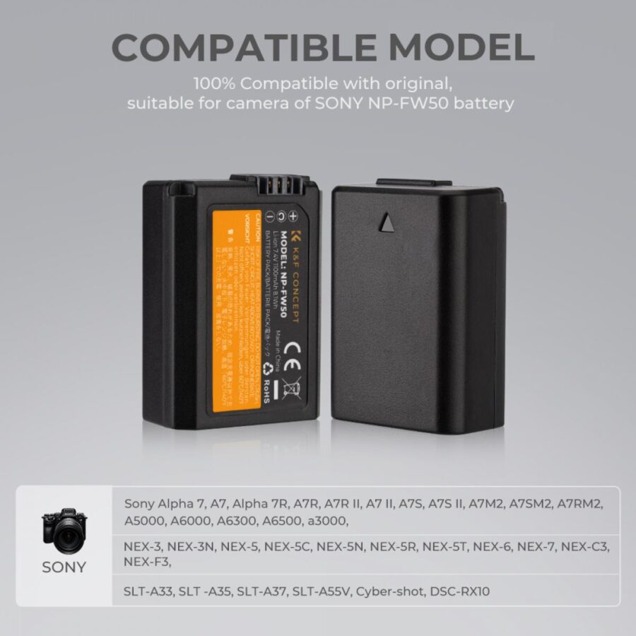 SONY NP FW50 Replacement Battery 2 Pack 1100mAh and SONY NP FW50 Double Charger for Sony A6000 A6500 A6300 A6400 A7 A7II A7RII A7SII A7S A7S2 A7R A7R2 A55 A5100 RX10