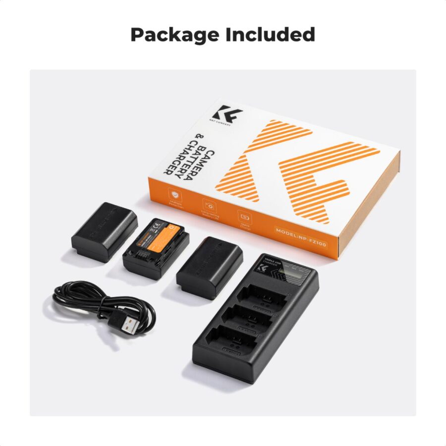 K&F Concept SONY NP FZ100 Battery and K&F Concept SONY Three Slot Charger 3 Pack Replacement Battery for Sony A7iii A7iv A7C ZV E1 FX3 FX30 A9 A6600 A6700 Alpha 9 Alpha 9S A9S A7R III A7R IV A7R V 2280mAh