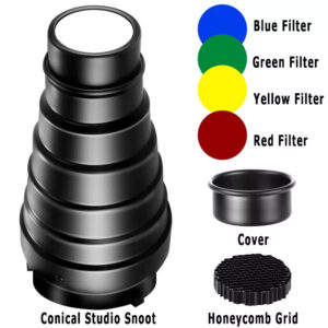 Adjustable Universal Conical Studio Snoot Honeycomb Grid 4PCS Colour Gel Filters