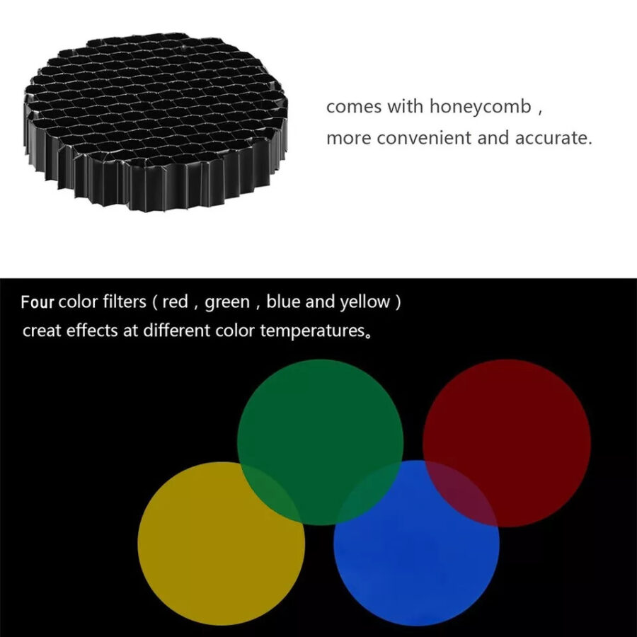 Adjustable Universal Conical Studio Snoot Honeycomb Grid 4PCS Colour Gel Filters