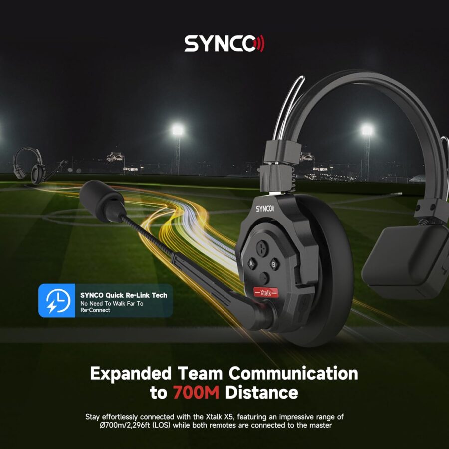 SYNCO XTalk X5 Wireless Intercom Headset Full Duplex Random Master Device Design for Team Communication