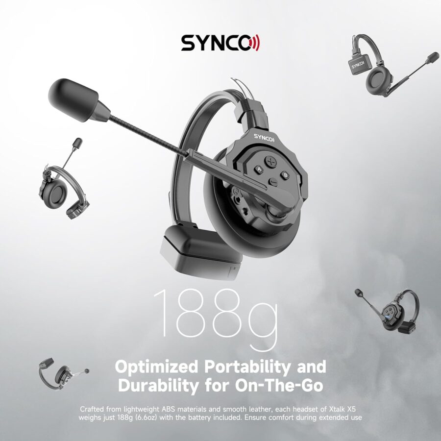 SYNCO XTalk X5 Wireless Intercom Headset Full Duplex Random Master Device Design for Team Communication