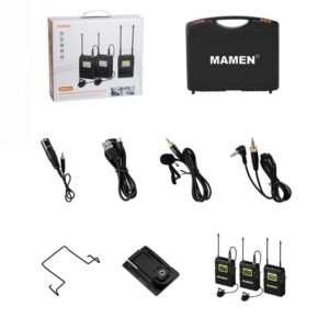 Mamen WMIC-01 Dual Wireless Lavalier Microphone System UHF Channel with 2 Transmitters and 1 P2 Receiver
