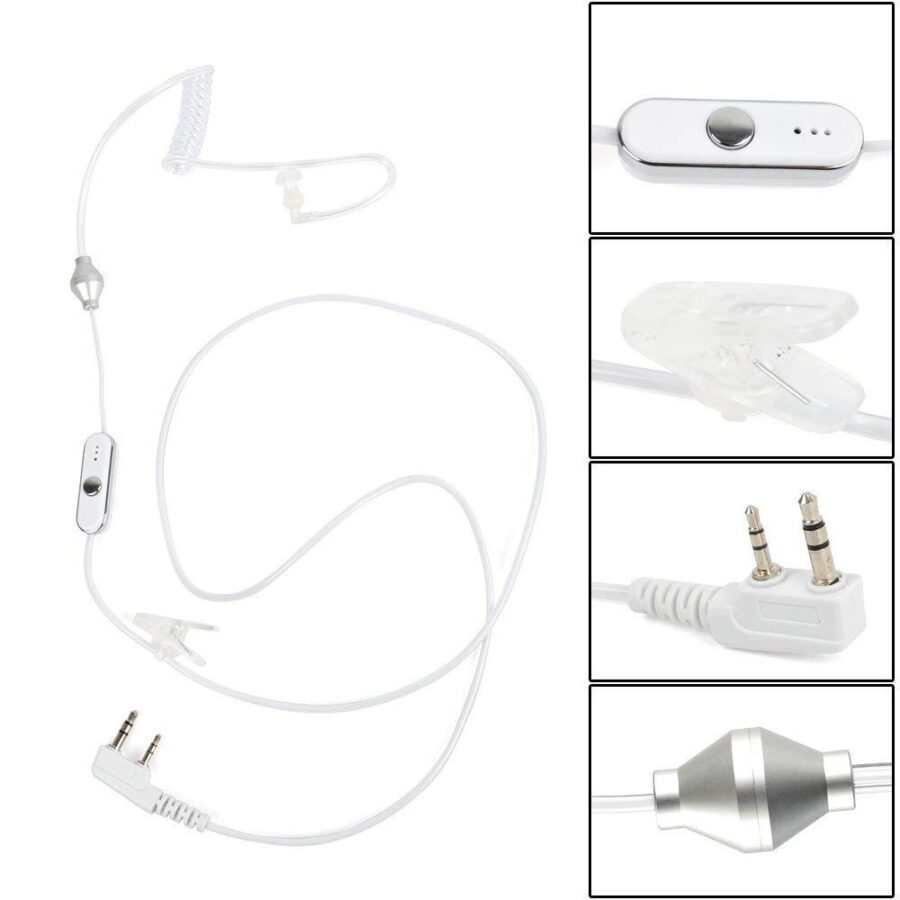 2 Pin Walkie Talkie Earpiece White transparent tube earphones with VOX voice adjustment BF-H02W-2