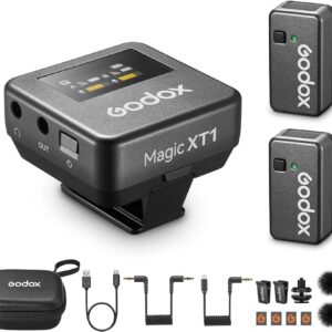 GODOX Magic XT1 Wireless Lavalier Microphone for Camera Android iPhone 15 PC 48kHz/24-bit Audio Touchscreen Receiver Noise Cancellation 2.4G Wireless 200m(656ft) Range for TikTok Vlog Youtuber