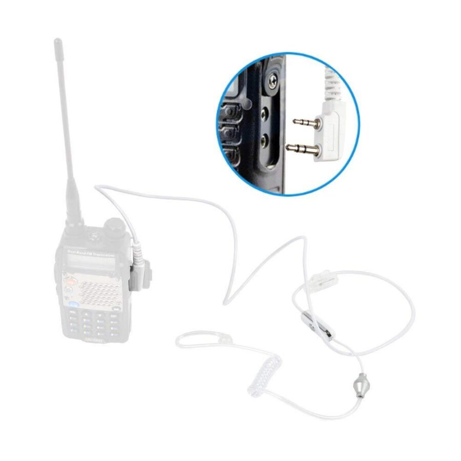 2 Pin Walkie Talkie Earpiece White transparent tube earphones with VOX voice adjustment BF-H02W-2
