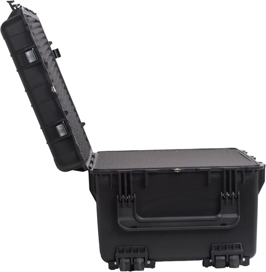 Elegant Black Waterproof Protective Case Hard Camera Case With Retractable Pull Handle And Rolling Wheels Customizable Fit Foam Inserted