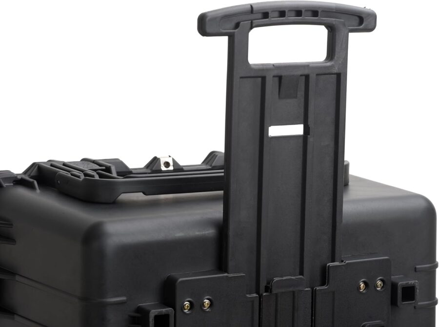 Elegant Black Waterproof Protective Case Hard Camera Case With Retractable Pull Handle And Rolling Wheels Customizable Fit Foam Inserted