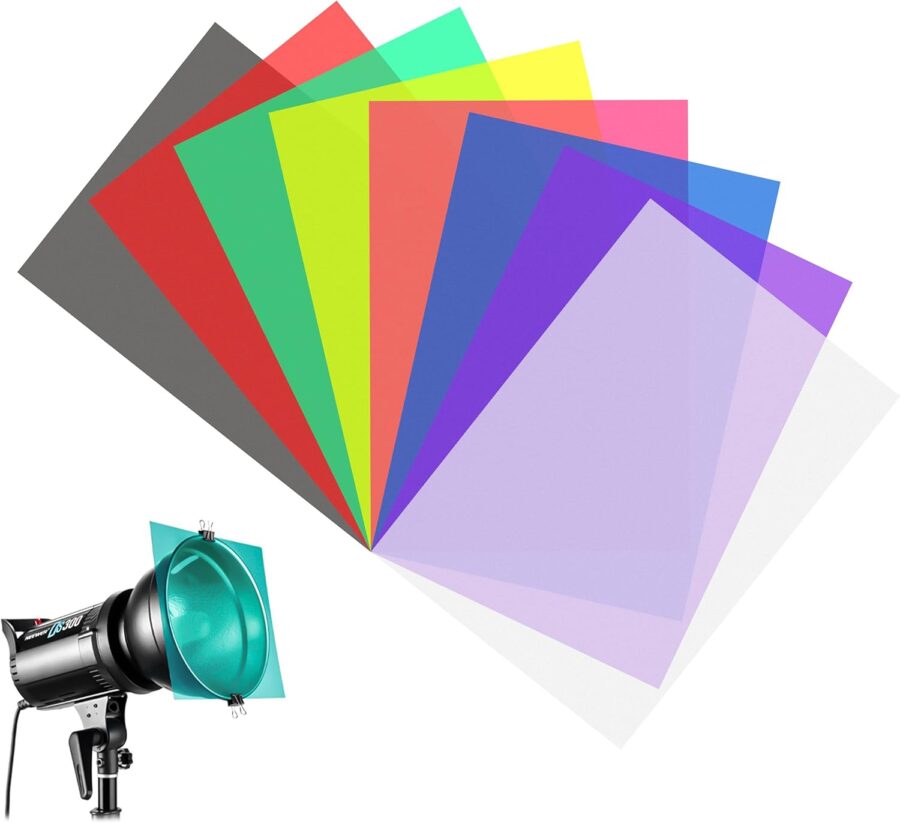 8 PCS Color Correction Gel Light Filter Photography Lighting Gels Sheet for Photo Studio Flashlight Led Light