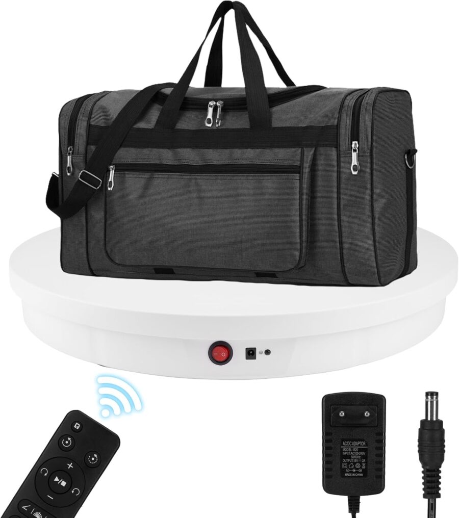 60cm Motorized Rotating Display Stand – 360° Adjustable Speed Electric Turntable for Large Product Photography Live Video & Exhibits (White 23-inch 150kg Load Wired)