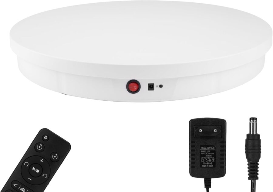 60cm Motorized Rotating Display Stand – 360° Adjustable Speed Electric Turntable for Large Product Photography Live Video & Exhibits (White 23-inch 150kg Load Wired)