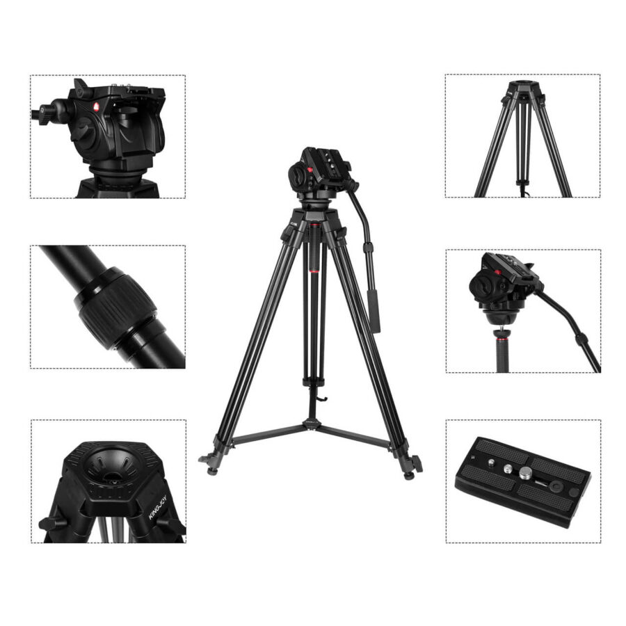 KINGJOY VT-2100L Professional Heavy-Duty Video Tripod with VT-3530 Fluid Damping Head – 3-Section Stable Support for Camcorders & Video Cameras