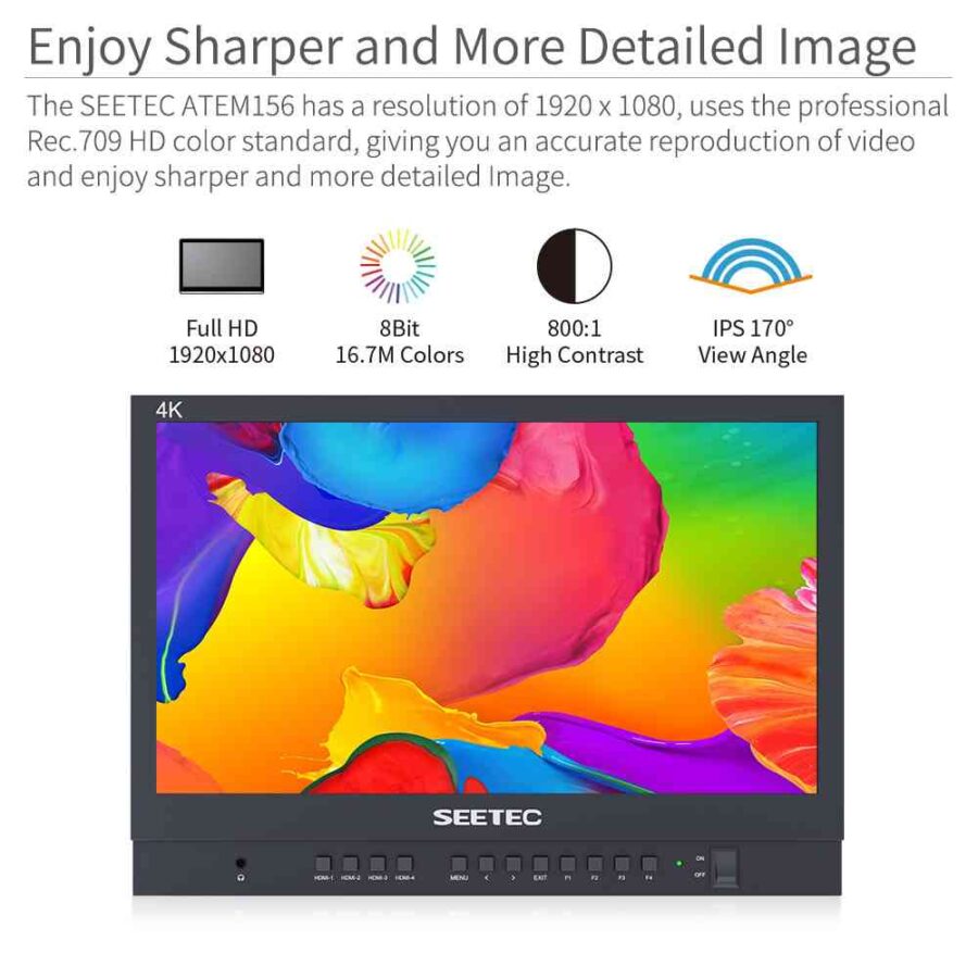 SEETEC ATEM156 15.6 Inch Live Streaming Broadcast Monitor with 4 HDMI Input Output