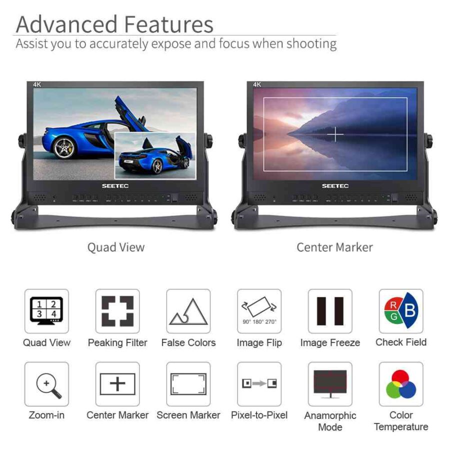 SEETEC ATEM156 15.6 Inch Live Streaming Broadcast Monitor with 4 HDMI Input Output