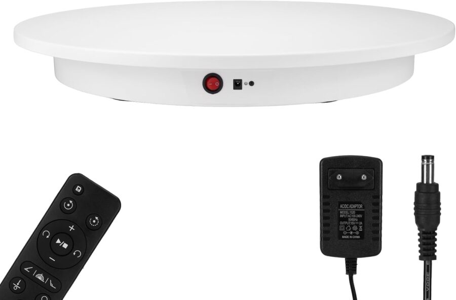42cm White Motorized Rotating Display Stand – 360° Electric Turntable with Remote for Product Photography Live Shows & Displays