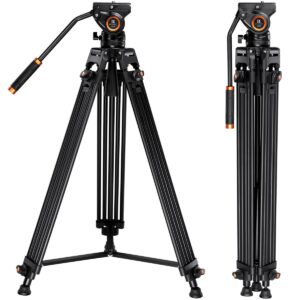 K&F Concept 72″ (1.8 m) Heavy-Duty Aluminum Video Tripod with Fluid Head – VA18 + VH081 (8 kg Load)