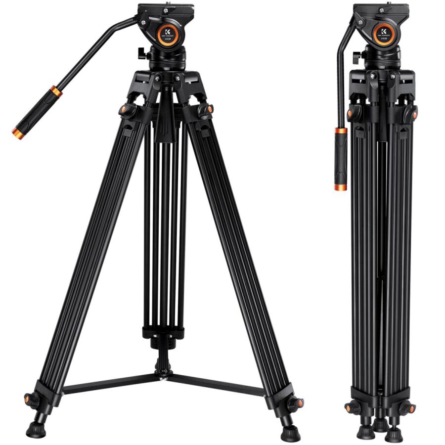 K&F Concept 72″ (1.8 m) Heavy-Duty Aluminum Video Tripod with Fluid Head – VA18 + VH081 (8 kg Load)