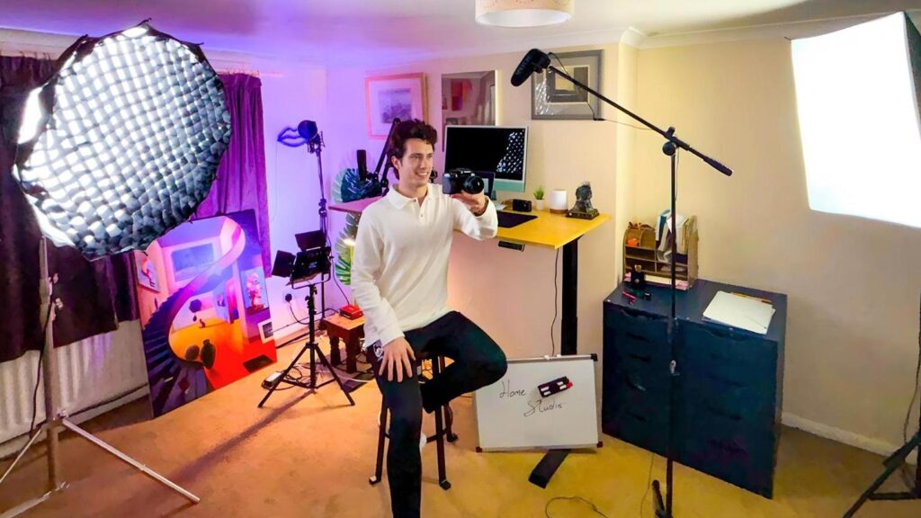 Complete content creator setup in Kenya with camera, microphone, and lighting